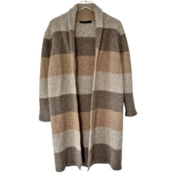 Jenni Kayne Yak Alpaca Wool Stone Stripe Long Cardigan Sweater Coat Size XS - Picture 3 of 12